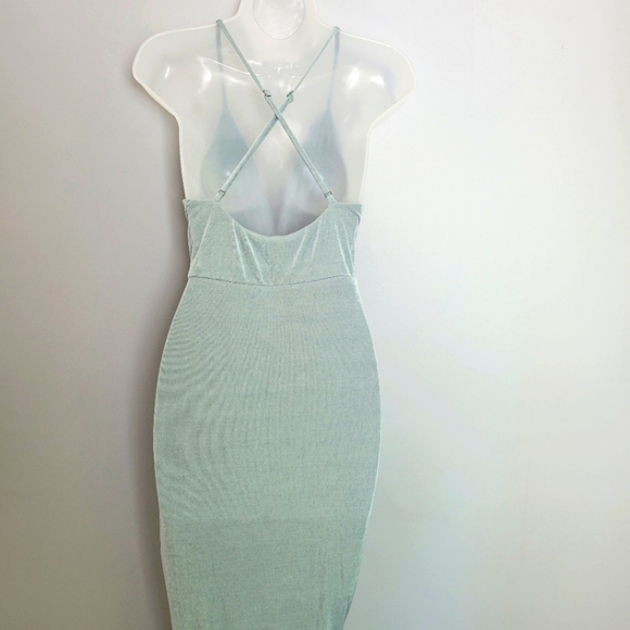 NWT Lulus Size L Slate Blue Surplice Midi Dress - Picture 3 of 7